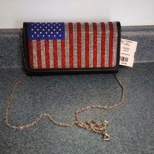 Patriotic Bling Flag Wallet With Chain NWT